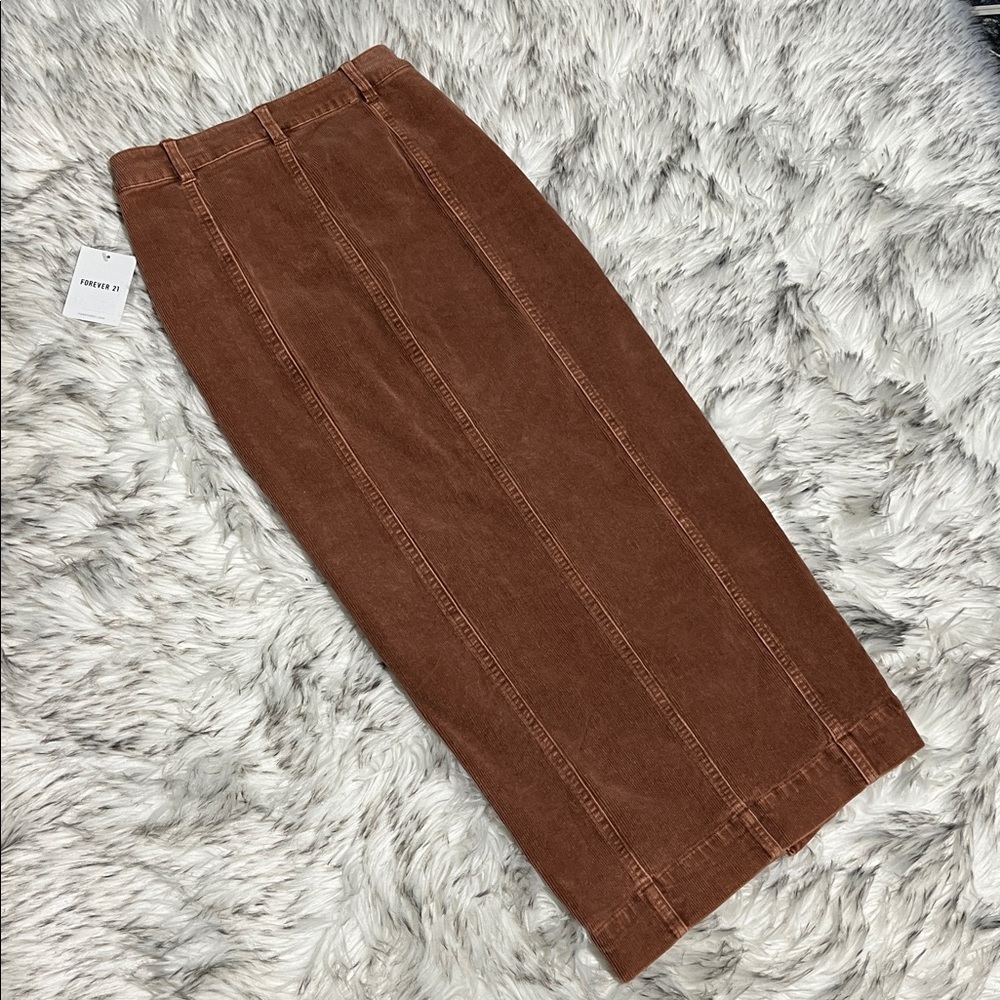 NWT Forever 21 Corduroy Button Down MIDI Pencil Skirt Praline Brown XS - Picture 6 of 12